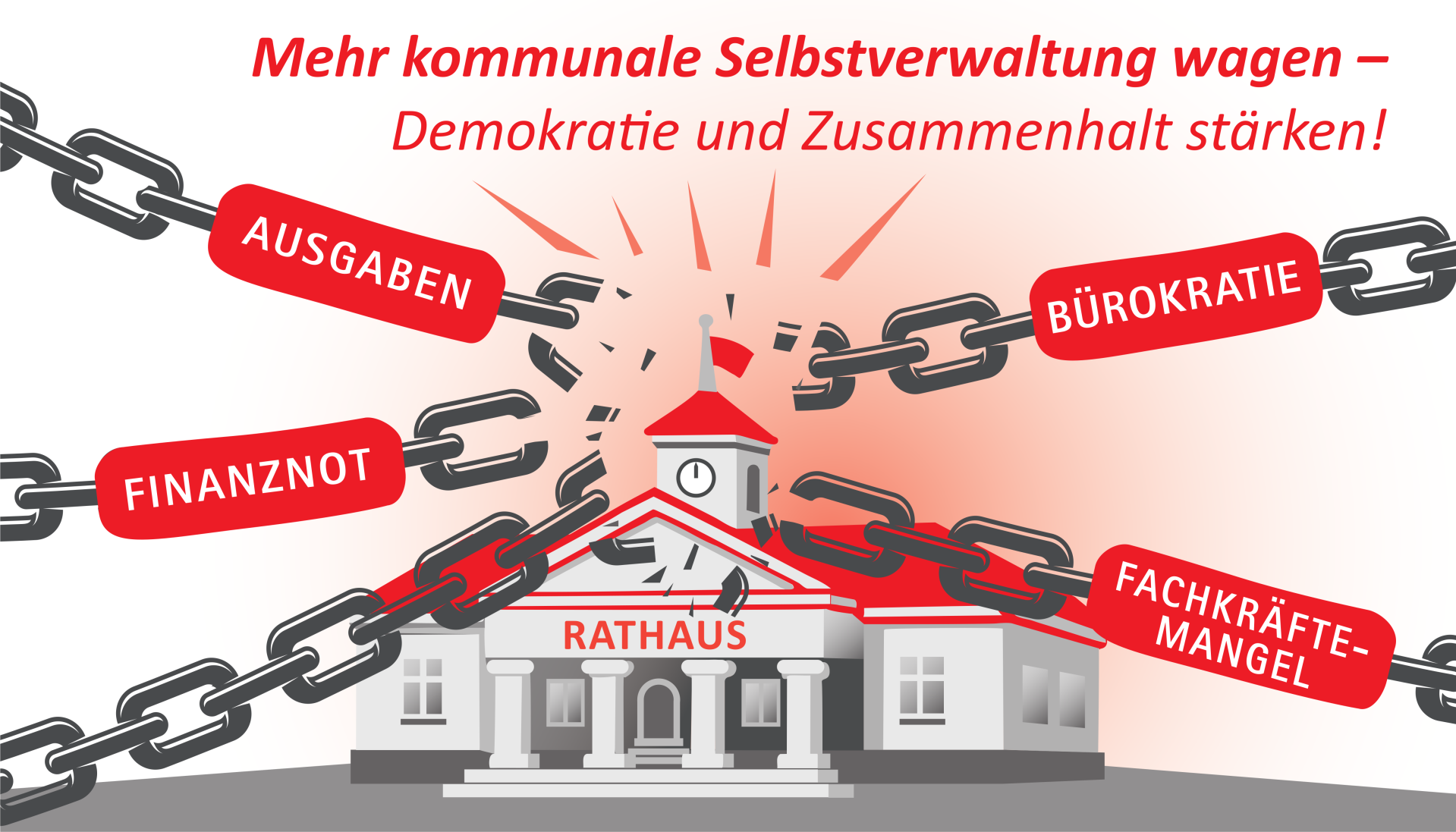 Rathaus sprengt Ketten mit den Begriffen "Ausgaben, Finanznot, Bürokratie, Fachkräftemangel". Dazu die Überschrift "78. Mitgliederversammlung am 17. November 2025 in Simmern".