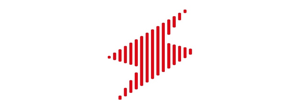 Rotes Blitzsymbol vor weißem Hintergrund.