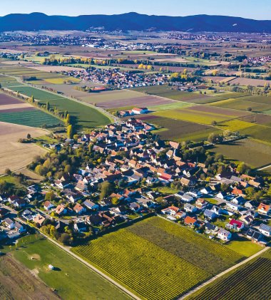 Luftaufnahme der Ortsgemeinde Kleinfischlingen.
