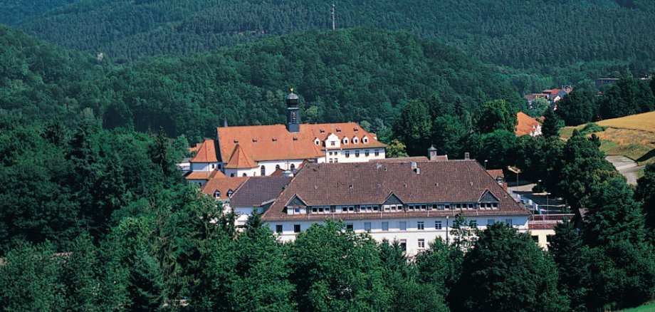 Blick auf den Wallfahrtsort Maria Rosenberg, bestehend aus der Wallfahrtskirche, der Außenanlage mit Kreuzwegkapelle und als Zentrum die Gnadenkapelle / Foto: Bruno L. Klamm, Mannheim