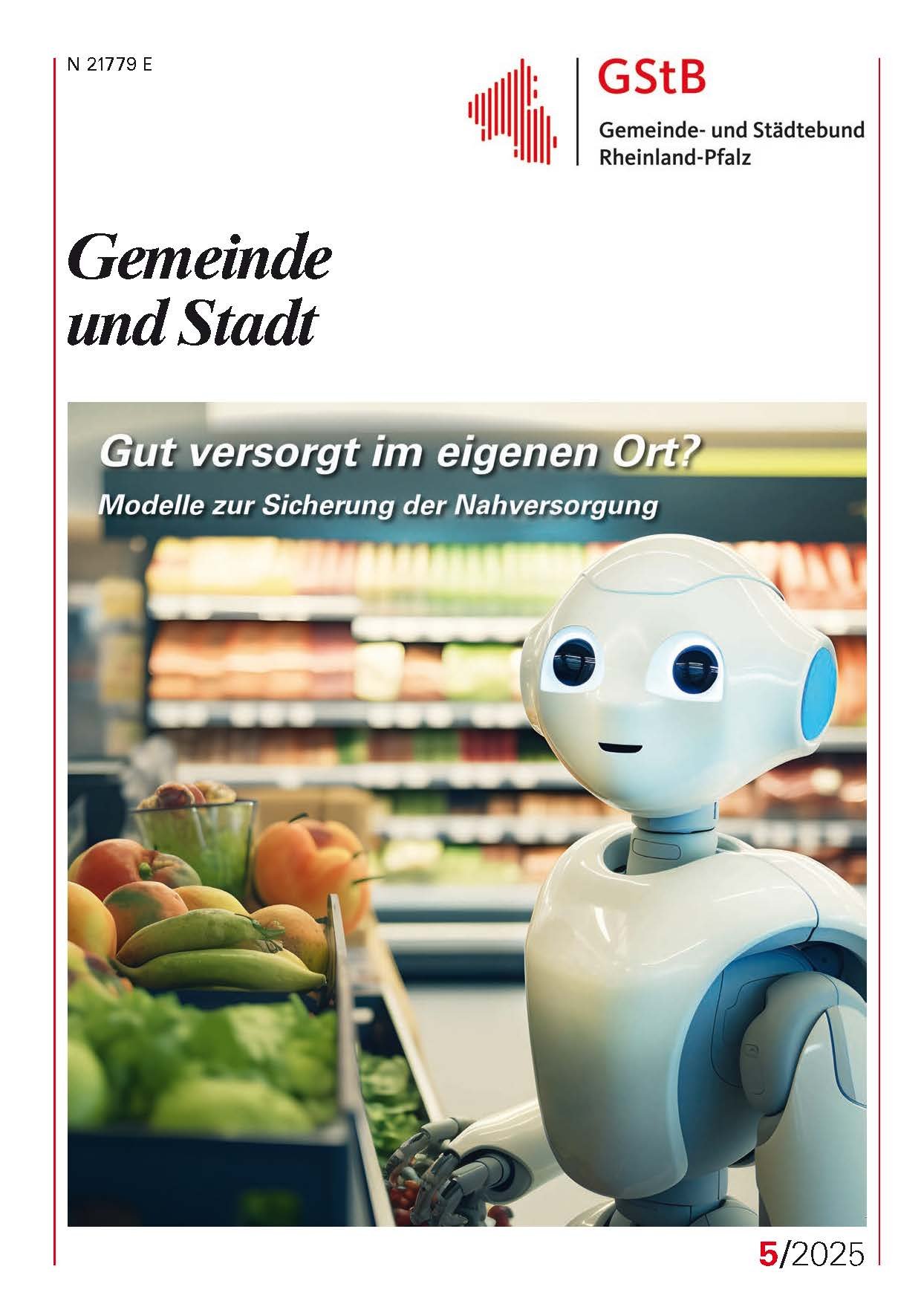 Die neue Gemeinde und Stadt ist erschienen. Automatisierter, niedlicher Roboter hilft in einem Supermarkt, Gemüse und Obst zu verkaufen.