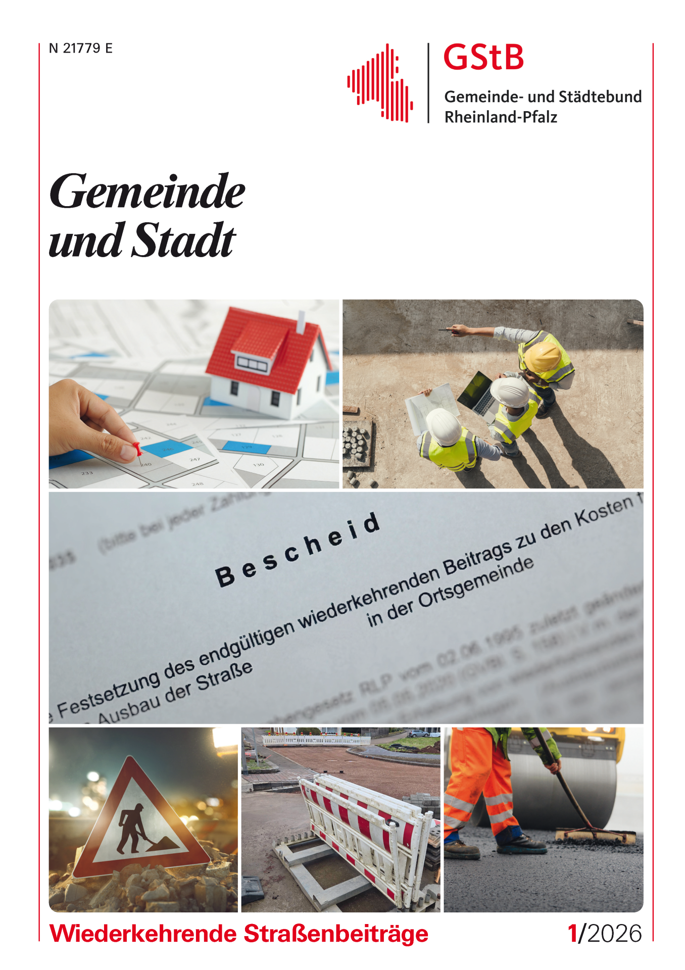Titelseite der Januar-Ausgabe 2026 der Gemeinde und Stadt zum Thema wiederkehrende Straßenbeiträge.
