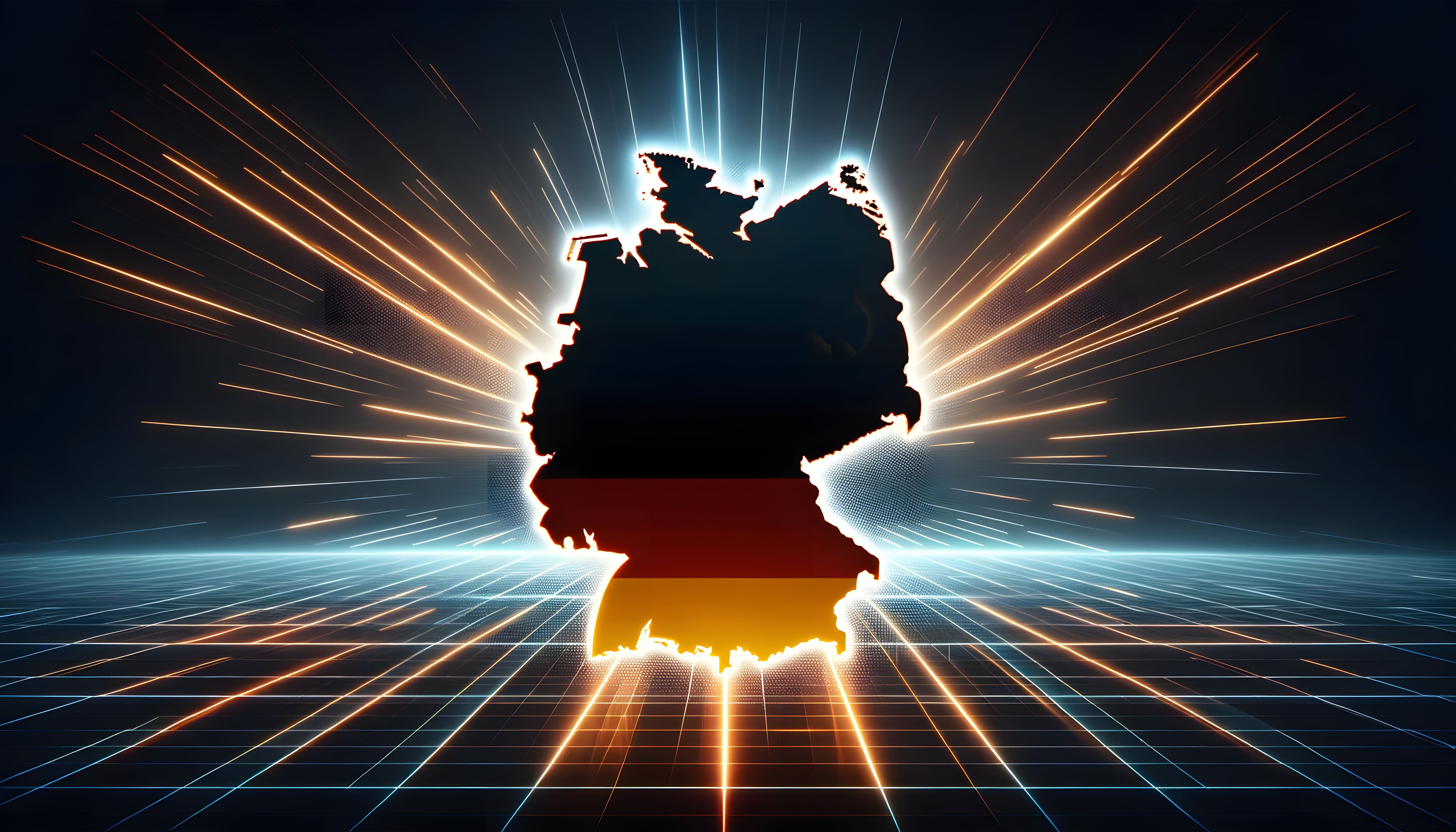 Deutschlandkarte über digitalen Datenleitungen und -punkten.