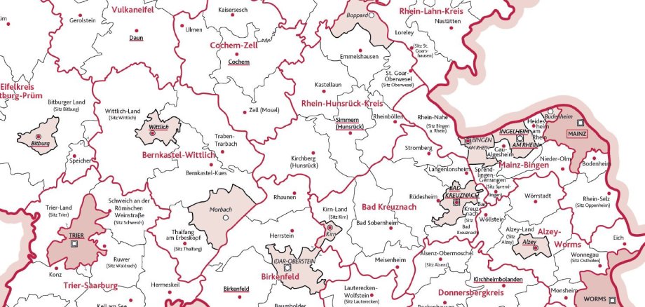 Kreise und Verbandsgemeinden in RLP, Kartenausschnitt, © VermKV