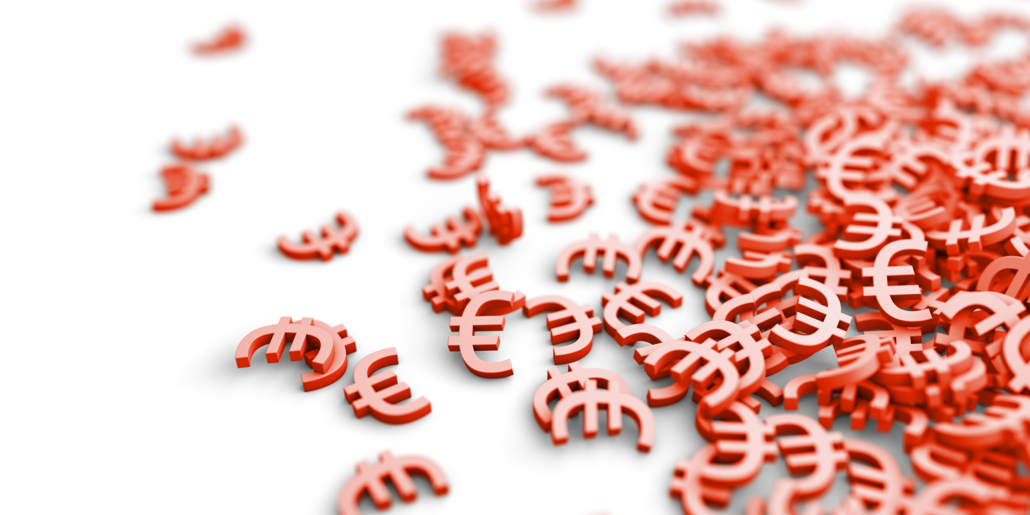 Euro Zeichen - Konzept rote Zahlen, Verlust, Risko oder Aktienhandel