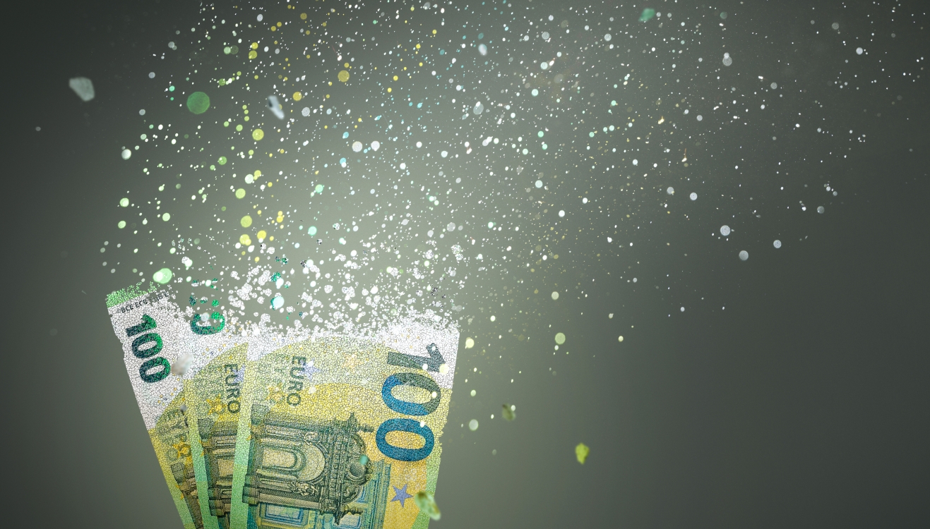 Euroscheine lösen sich in Luft auf.