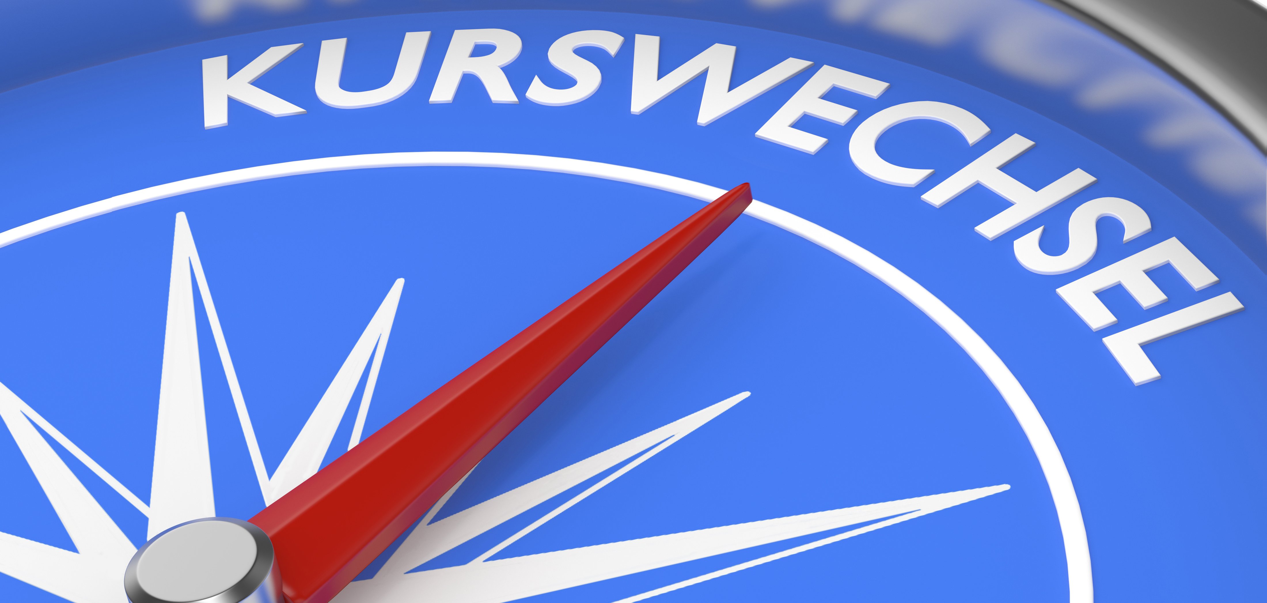 Rote Kompassnadel zeigt auf das Wort "Kurswechsel"