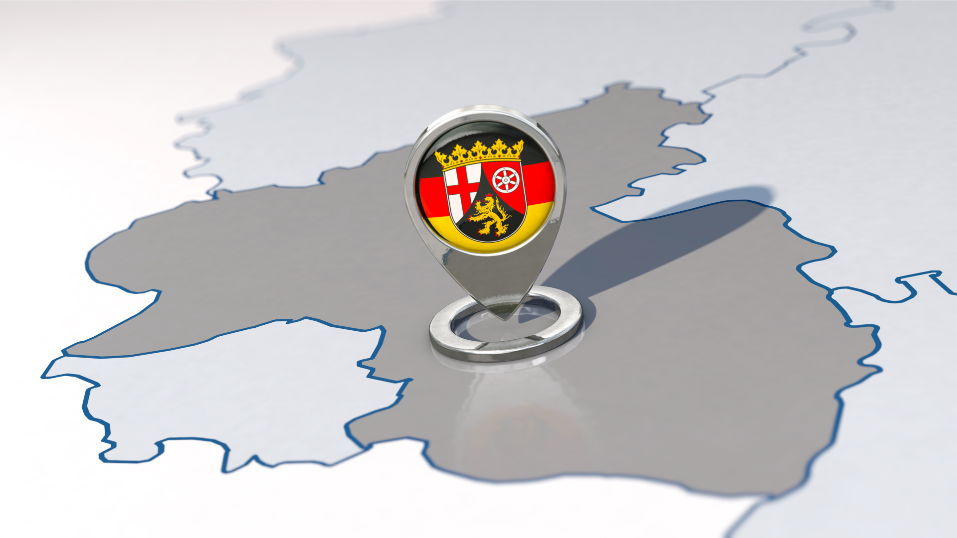 Bundesland Rheinland-Pfalz und Navigationspin mit Rheinland-Pfalz-Flagge
