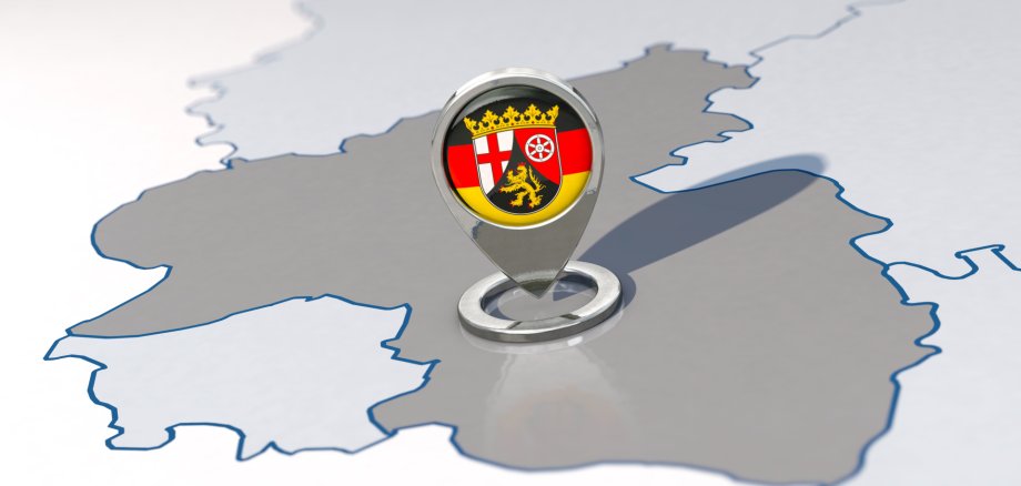 Bundesland Rheinland-Pfalz und Navigationspin mit Rheinland-Pfalz-Flagge