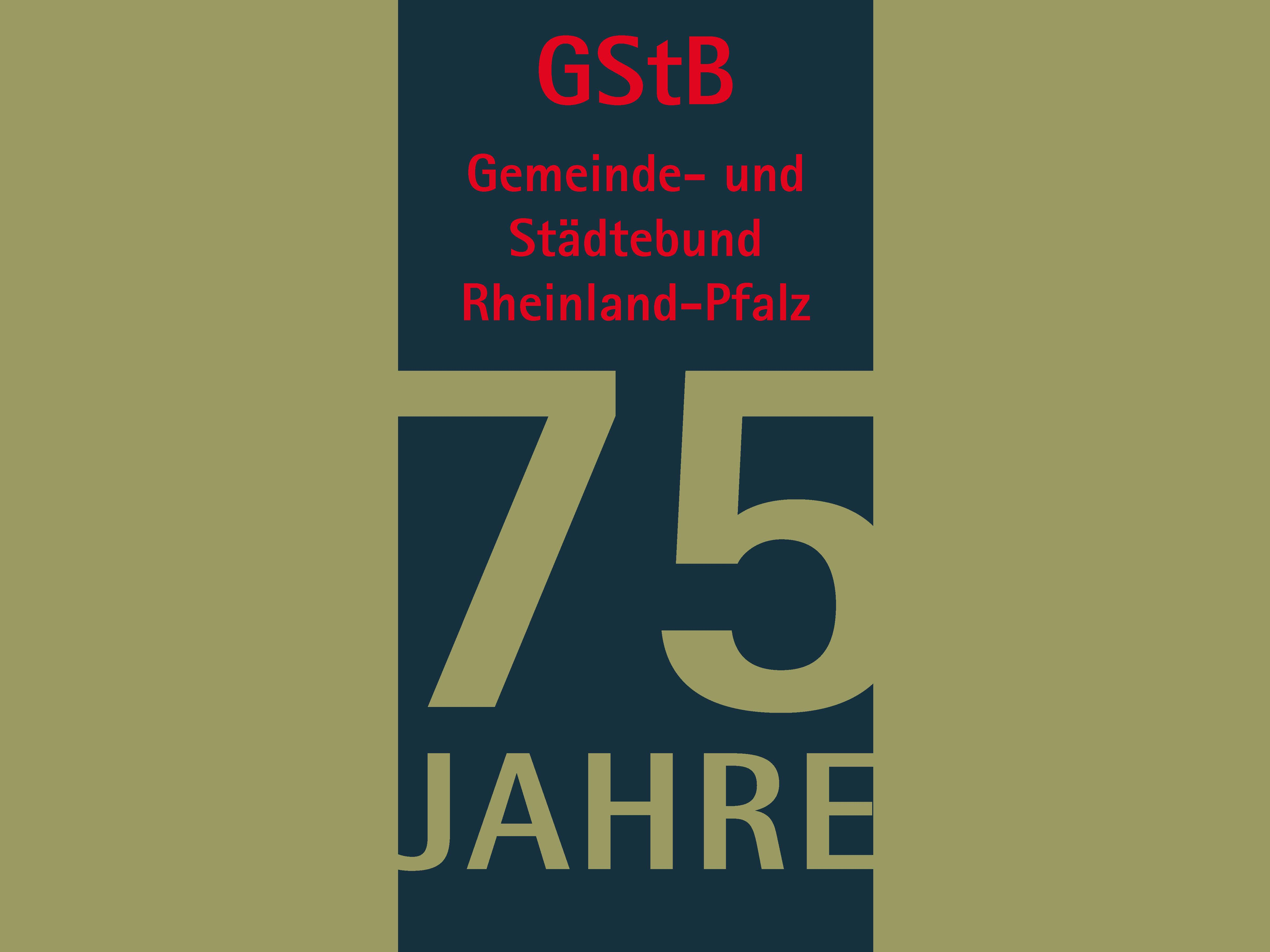 Schriftzug "75 Jahre" auf goldenem Hintergrund.