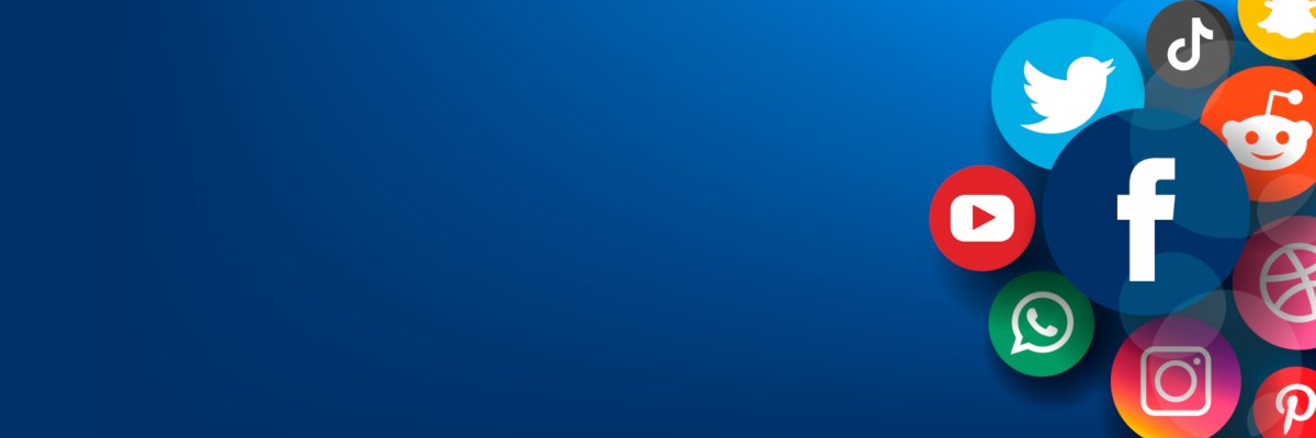 Bekannte Icons von Social Media Plattformen vor blauem Hintergrund.